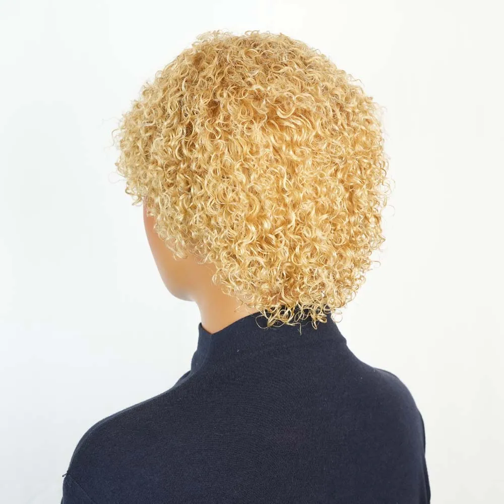 قصيرة عابث الأفرو شعر مستعار شديد التجعد شقراء بوب شعر مستعار مع الانفجارات البرازيلي آلة صنع ريمي خصلات الشعر المستعار الإنسان جيري مجعد للنساء