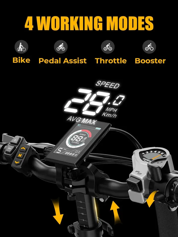 Ranger 2.0 Foldable Electric Bike for Adults,【1400W Peak Motor, 28+ MPH, 65 Miles Range】 20"×4 Fat Tire All-Terrain Ebik image 7