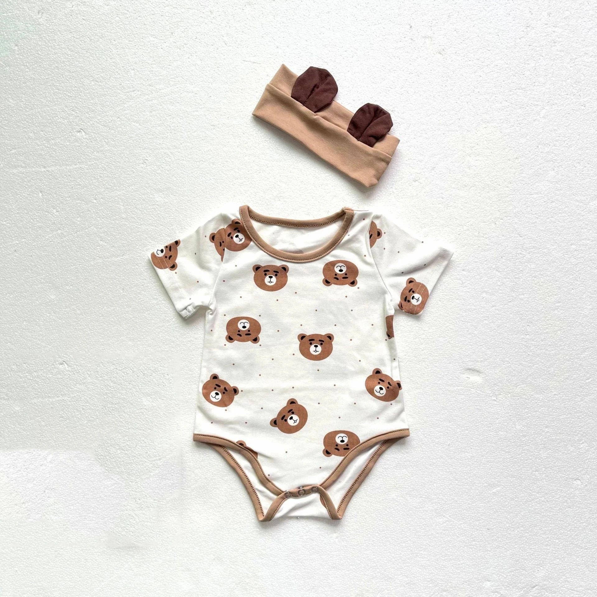 

2022 Newborn Baby Boy Cartoon Cotton Bodysuit With Hat Toddler Girl Cute Bear Breathable Jumpsuit Infant One Piece Clothes