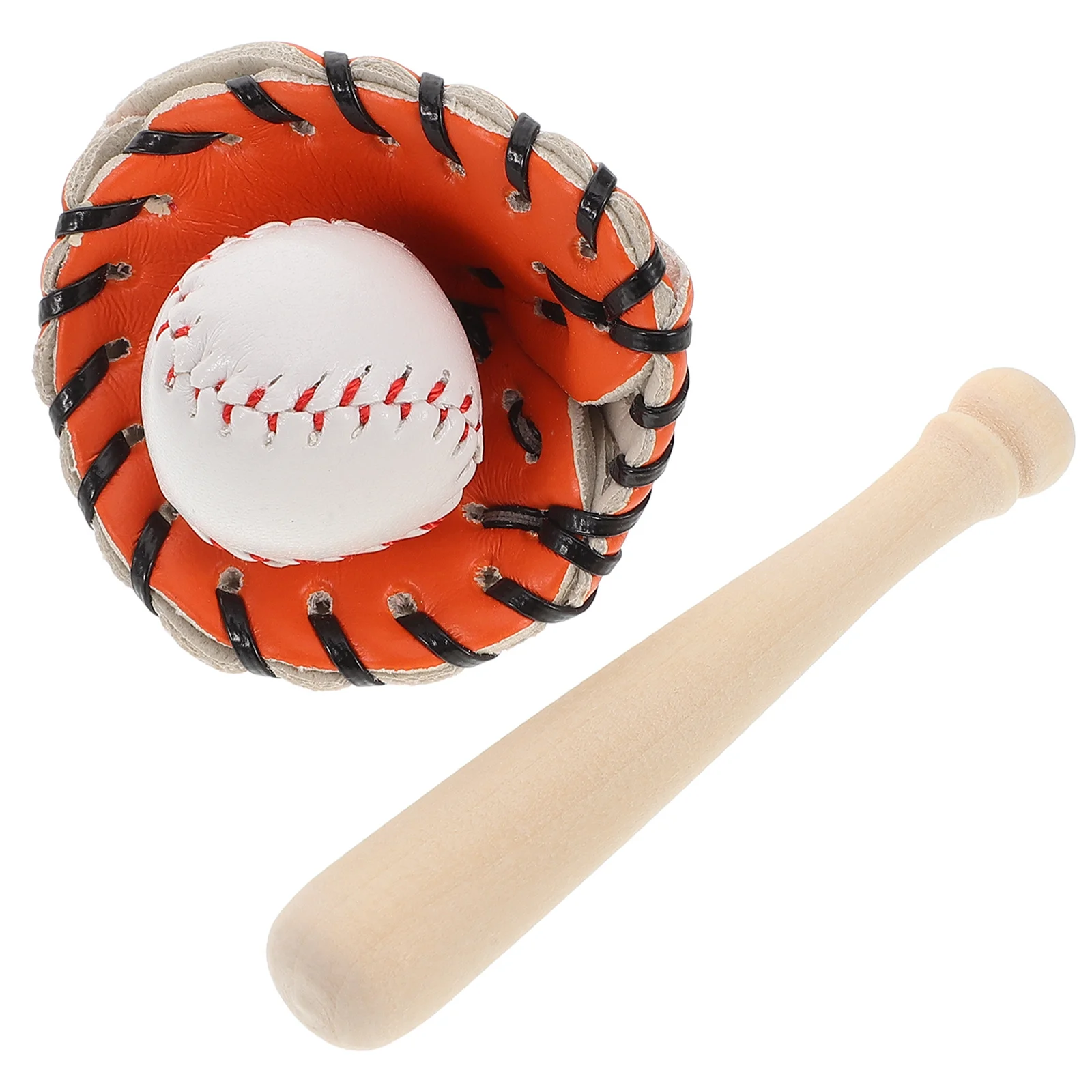 

1Set Baseball Kit Miniature Sports Ball PU Wood Durable Lightweight Portable for Dollhouse Decoration and Craft Supplies