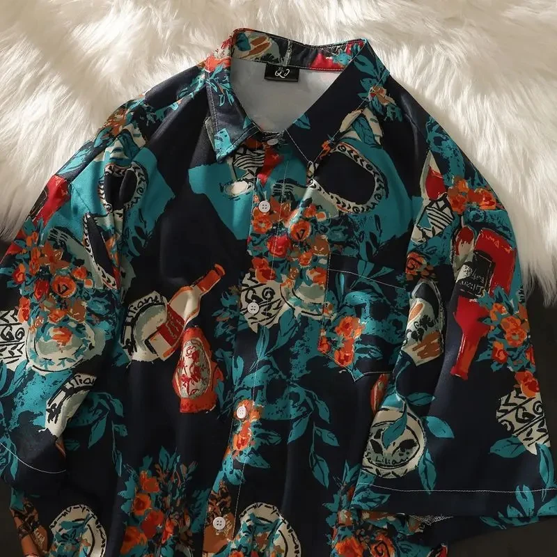 Camisa com flores tropicais 3D masculina e feminina estampada, moda casual, mangas curtas, lapela de botão, streetwear, extragrande, roupa unissex