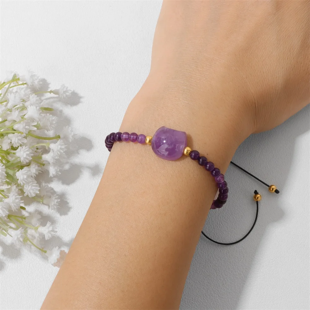 Simple and adjustable Natrual Stone Bracelet for Women Energy Cat Charm Tiger Eye Pink Quartz Bangle Bead Bracelets Gift