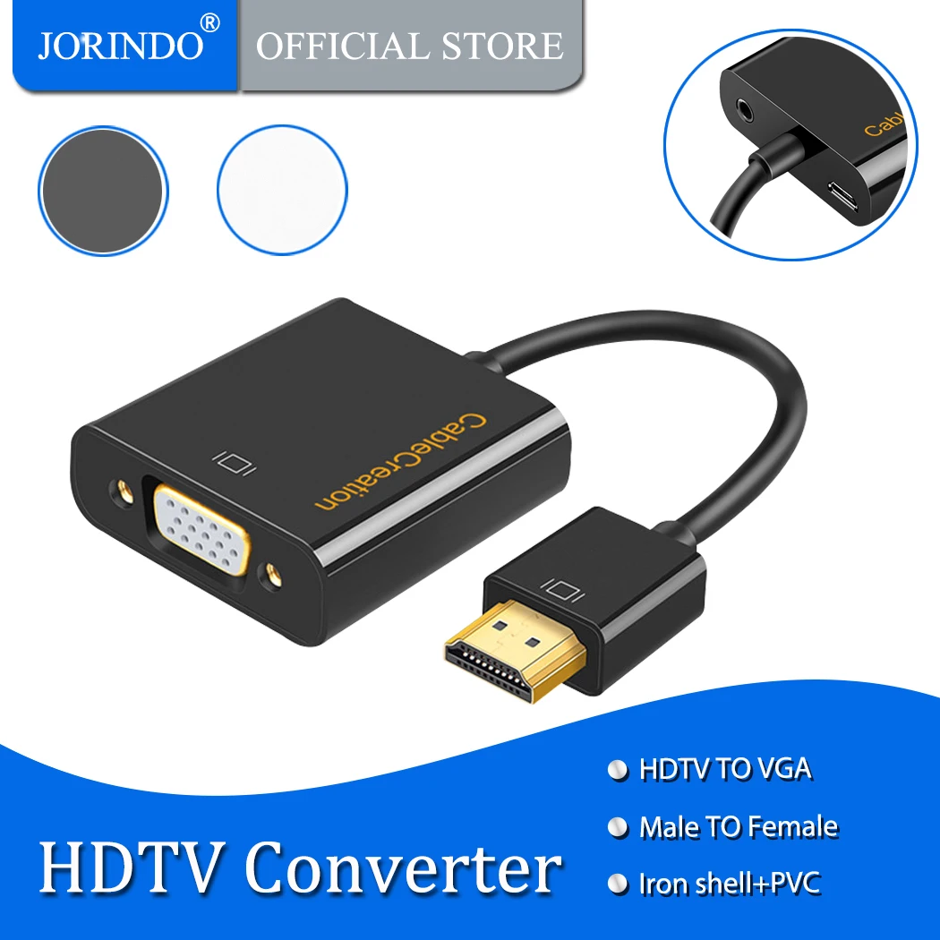 JORINDO HDTV to VGA Adapter,HDTV Male to VGA Female Converter, For PC Laptop NoteBook HD DVD and More, Black Color