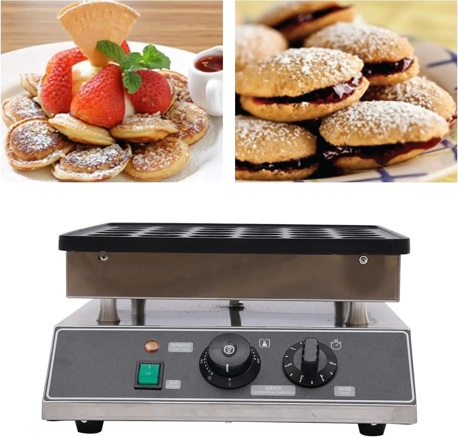 36 Holes Mini Dutch Pancakes Maker 1000W Commercial Muffin Machine Stainless Steel Non-stick Home Muffin Pancake Machine for Bak