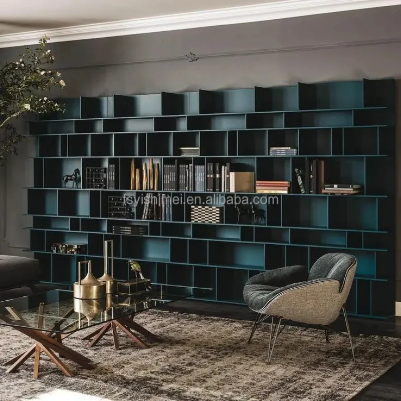 custom.Modern Minimalist Luxury Custom Metal Aluminum Floor to Ceiling Bookshelf With Led Light Living Room Office