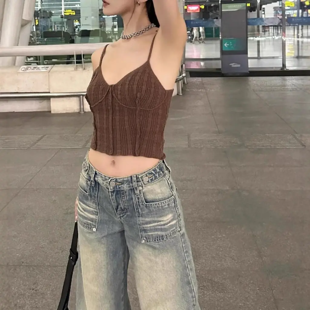 

Женские широкие джинсы с высокой талией в стиле ретро, свободные прямые брюки на пуговицах, американская стираная осенняя мода