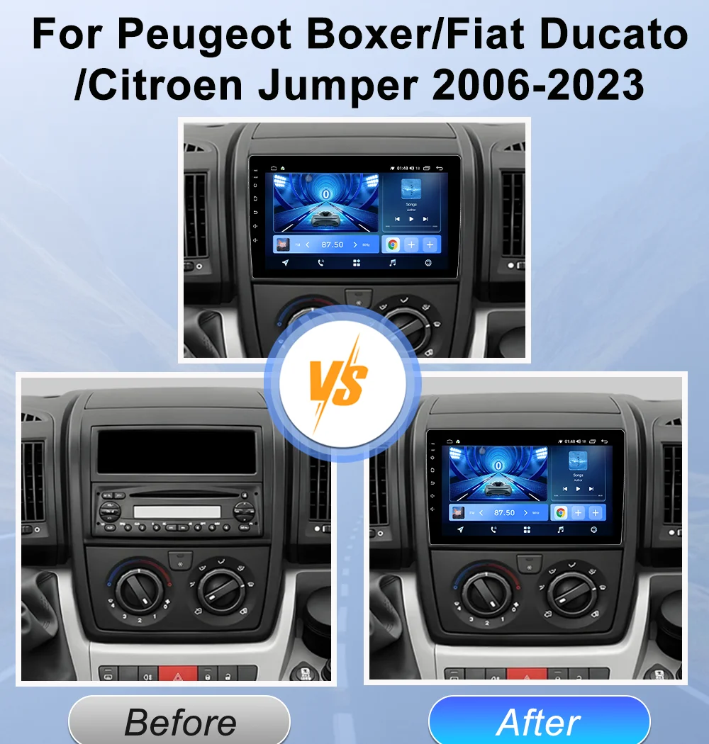 For Peugeot Boxer/Fiat Ducato/Citroen Jumper 2006-2023 Car Radio Stereo Android Auto Multimedia Player GPS Carplay 4G Wifi Video