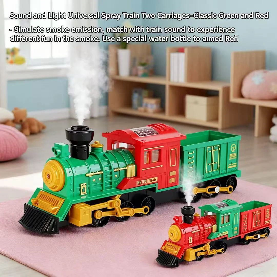Modelo de trem de vapor de natal, som e luz, carro elétrico retrô, caminhão de construção, brinquedos para crianças, presente de natal