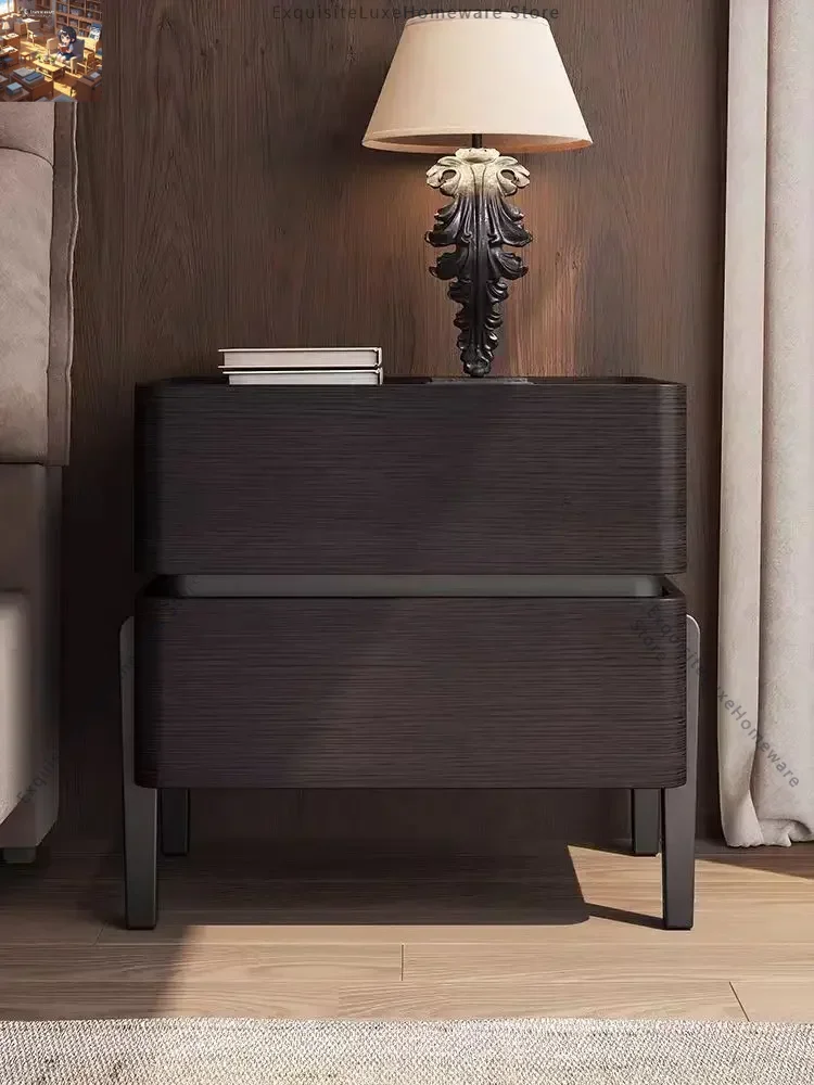 

Italian Minimalist Storage Bedside Table, High-grade Black Walnut Solid Wood Bedside Table, Simple Bedroom Bedside Cabinet