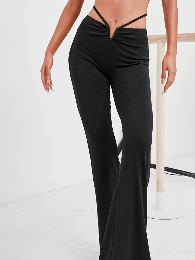 

Latest Latin Dance Pants Ballroom Dancing Trousers Show Long Legs With Thin Strap Tie Up ZYM All Your Pants