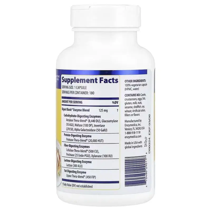 Basic Digestive Enzymes Lactose Intolerant Formula 180 Tablets Easily Absorbed Supplement for Digestive Health