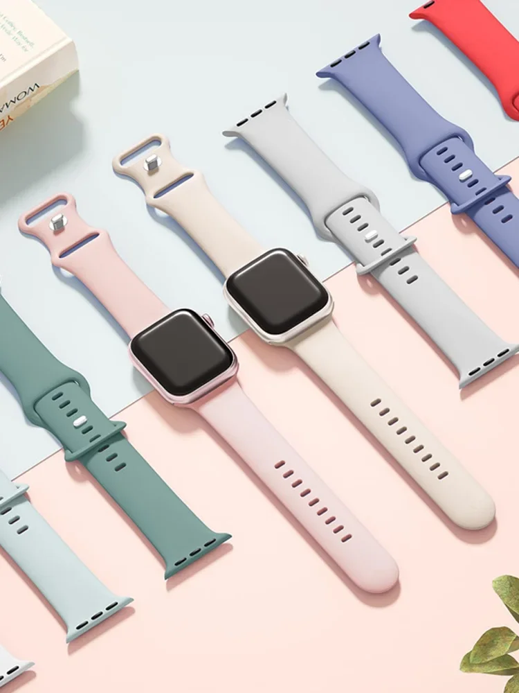 

Силиконовый ремешок для Apple Watch Band 44 мм, 40 мм, 45 мм, 41 мм, 42-38 мм, спортивный браслет на запястье iwatch series 8 7 se 3 4 5 6 9 ultra 2 49 мм