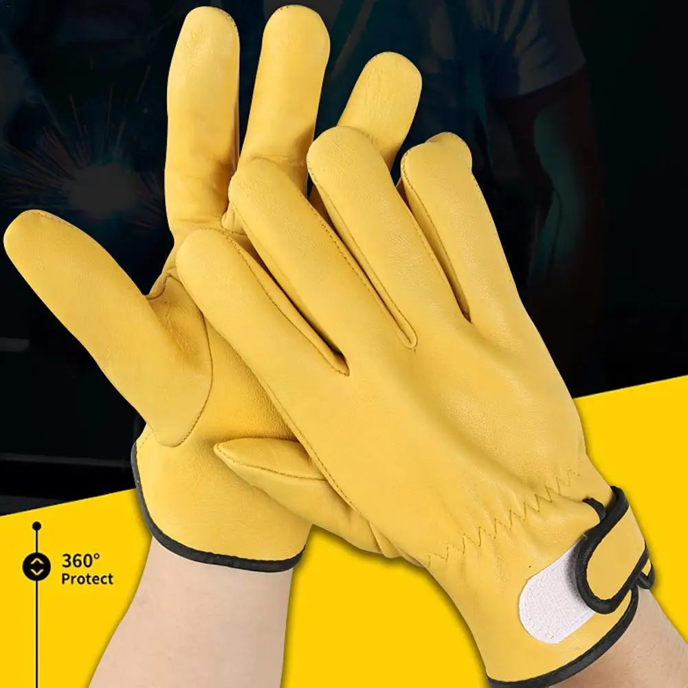 

1pair Work Gloves Sheepskin Leather Workers Work Welding Safety Protection Garden Sports Motorcycle Driver Wear-resistant Gloves