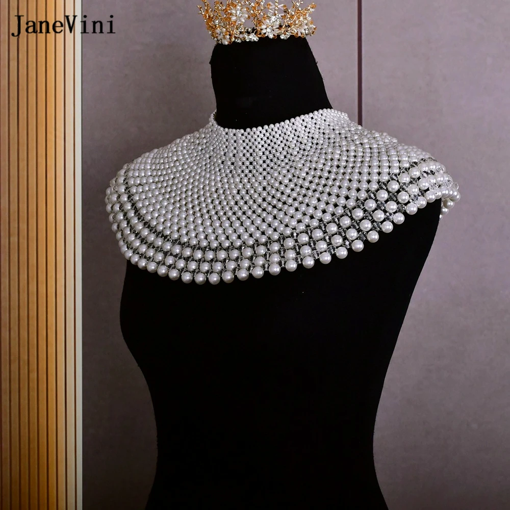 JaneVini Vintage Dubai Arabia Bridal Shoulder Necklace Fashion Body Chain Pearls Beaded Women Layered Choker Wedding Accessories