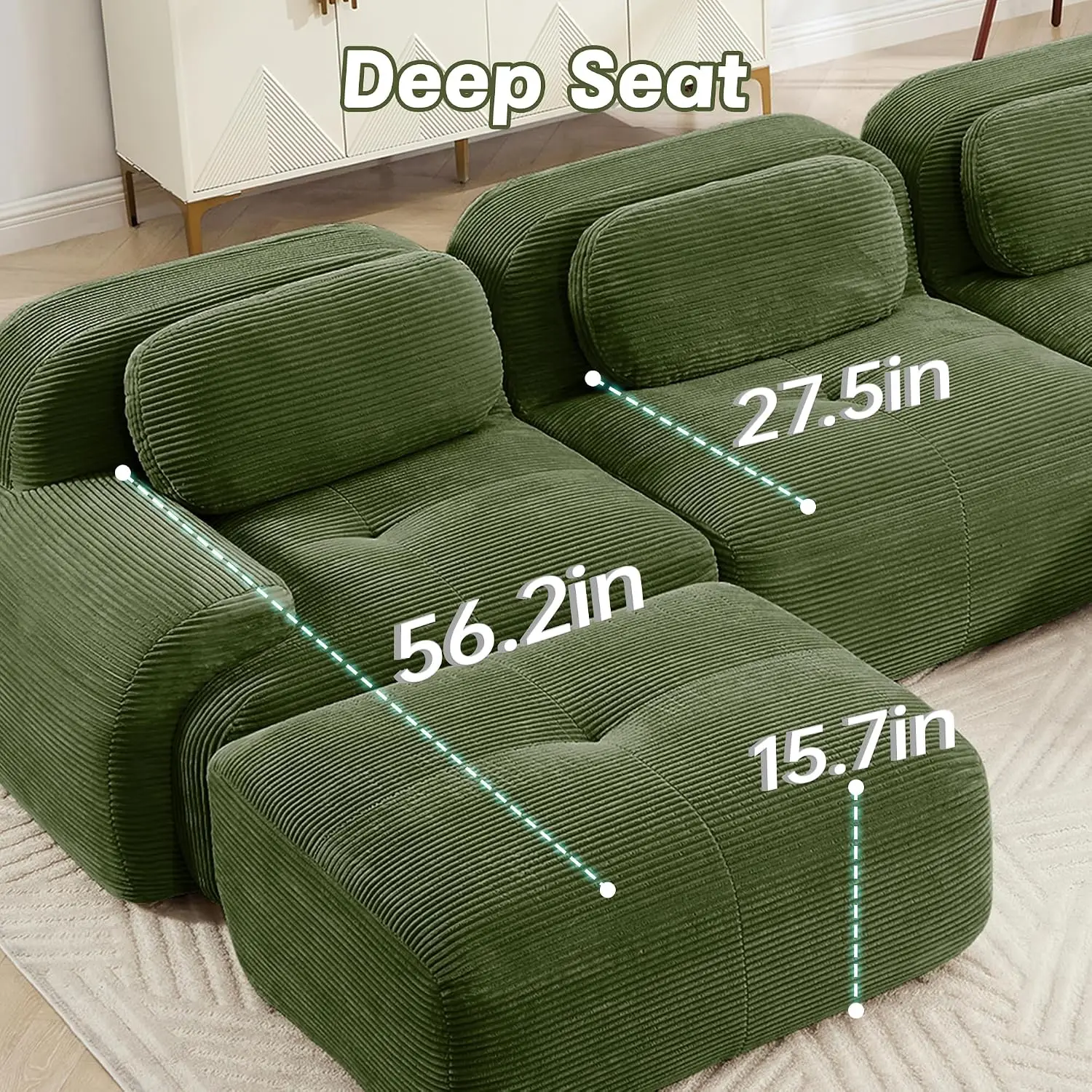 81.8 Inch L-Shaped Modular Sectional Sofa, 2-Seater Boneless Couch, Green, Customized