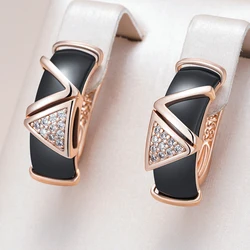 Kinel Hot Black Ceramics Drop Earrings For Women 585 Rose Gold Color Natural Zircon Accessories High Quality Daily Fine Jewelry