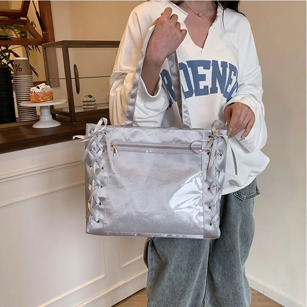 

Большая вместительная сумка-тоут Sweet Ita с бантом и лентой, прозрачная сумка на плечо «сделай сам», многофункциональная портативная японская сумка с лентой JK