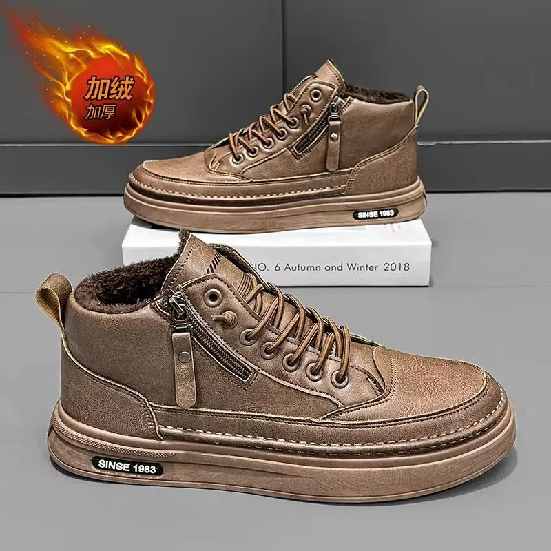 رجل أحذية سوداء بولي Leather جلد أحذية رجالي 2025 الخريف الشتاء مريحة عالية الجودة حذاء كاجوال موضة سستة منصة الأحذية #4