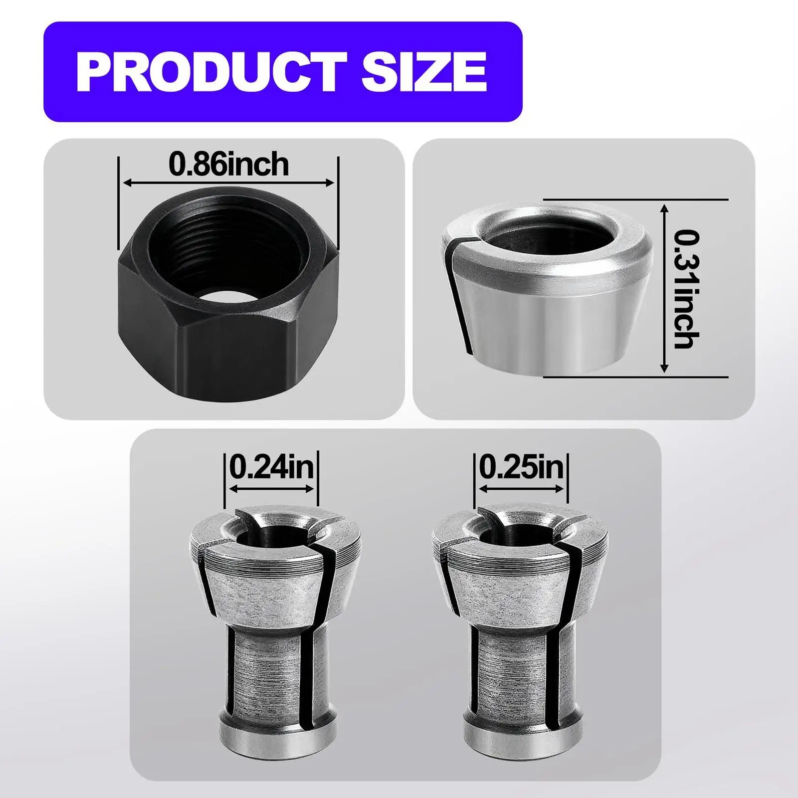 High Performance Collet Nut Kit Metal Durable Tool Accessory for DRT50Z DRT50 MT361 Compact Size 2.19 Cm