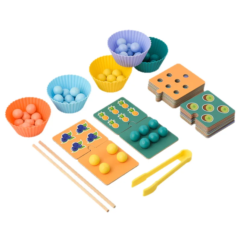 Montessori kleur- en fruitsorteerspeelgoed – nummerherkenning en kraalknijpspel voor de ontwikkeling van fijne motoriek