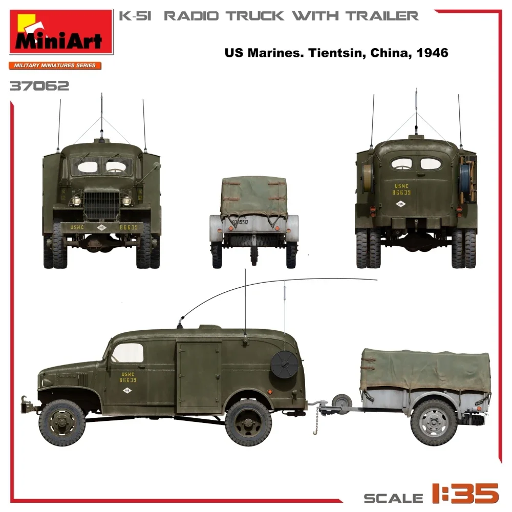 MiniArt 플라스틱 조립 모델 키트 37062 미 육군 K-51 통신 트럭(트레일러 포함) 1/24 스케일