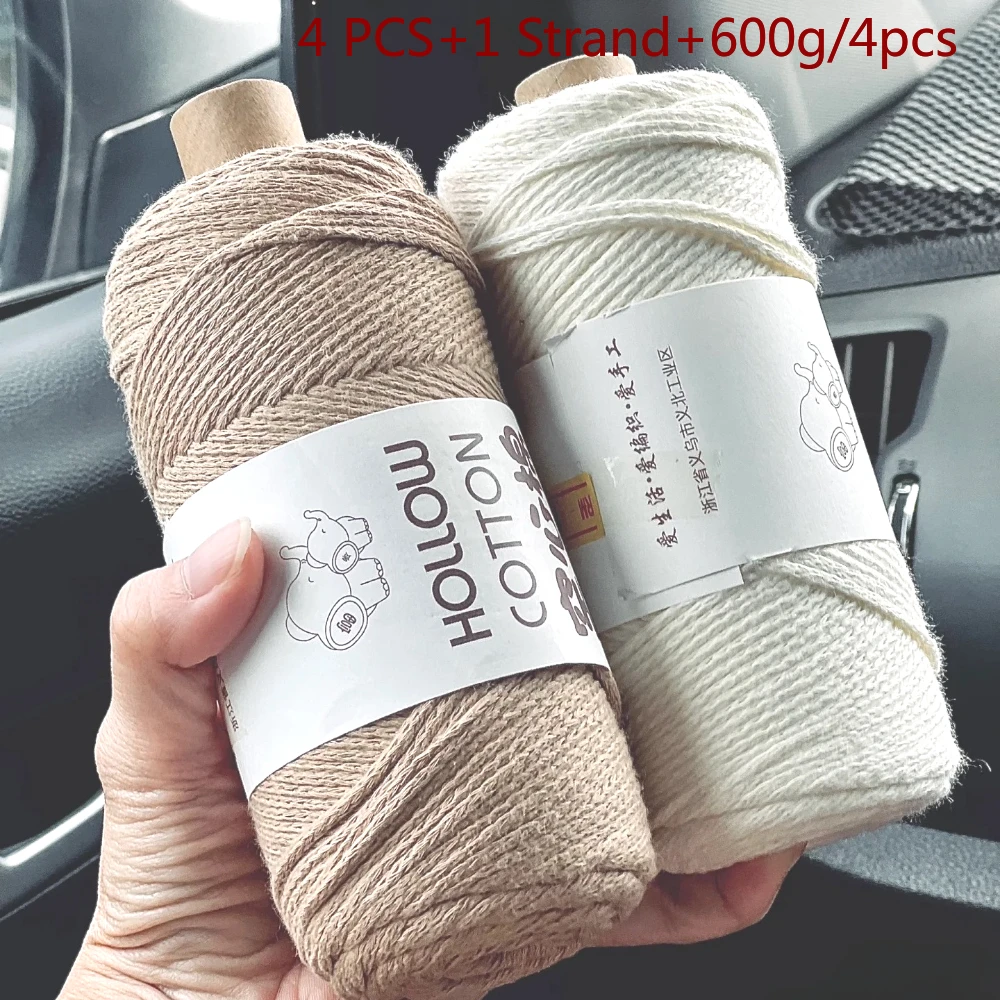 4 PCS 2mm Soft Yarn Hand-Knitting Thread Summer New 600g DIY Cotton Yarn For Handmade Craft Slipper Bag Hat Carpet Crochet Yarn view 4