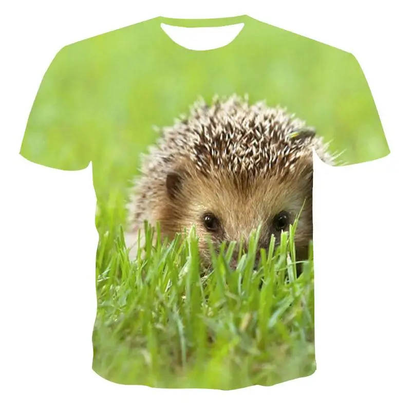 T-shirts Animals Hedgehogs 3D Print Summer T Shirt Fashion Kids Casual Kawaii Boys Girls Neutral Round Neck Tees Tops Clothes