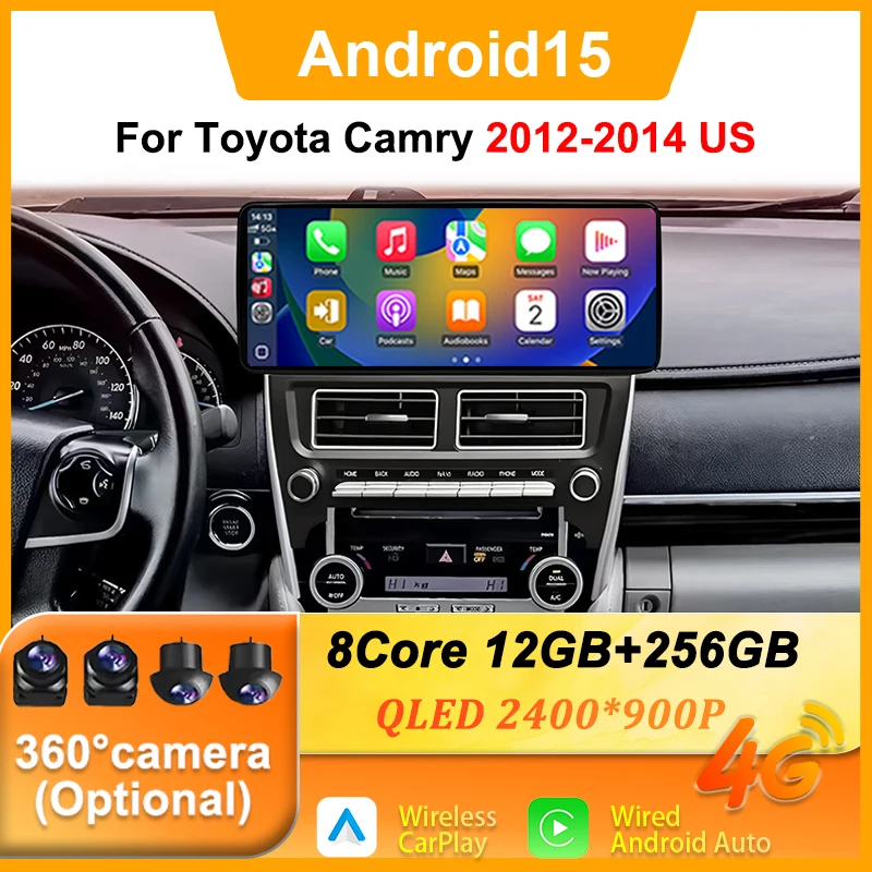 Android 15 für Toyota Camry 2012 - 2014 US 2K QLED Android Autoradio Multimedia-Videoplayer GPS Stereo CarPlay WIFI Haupteinheit
