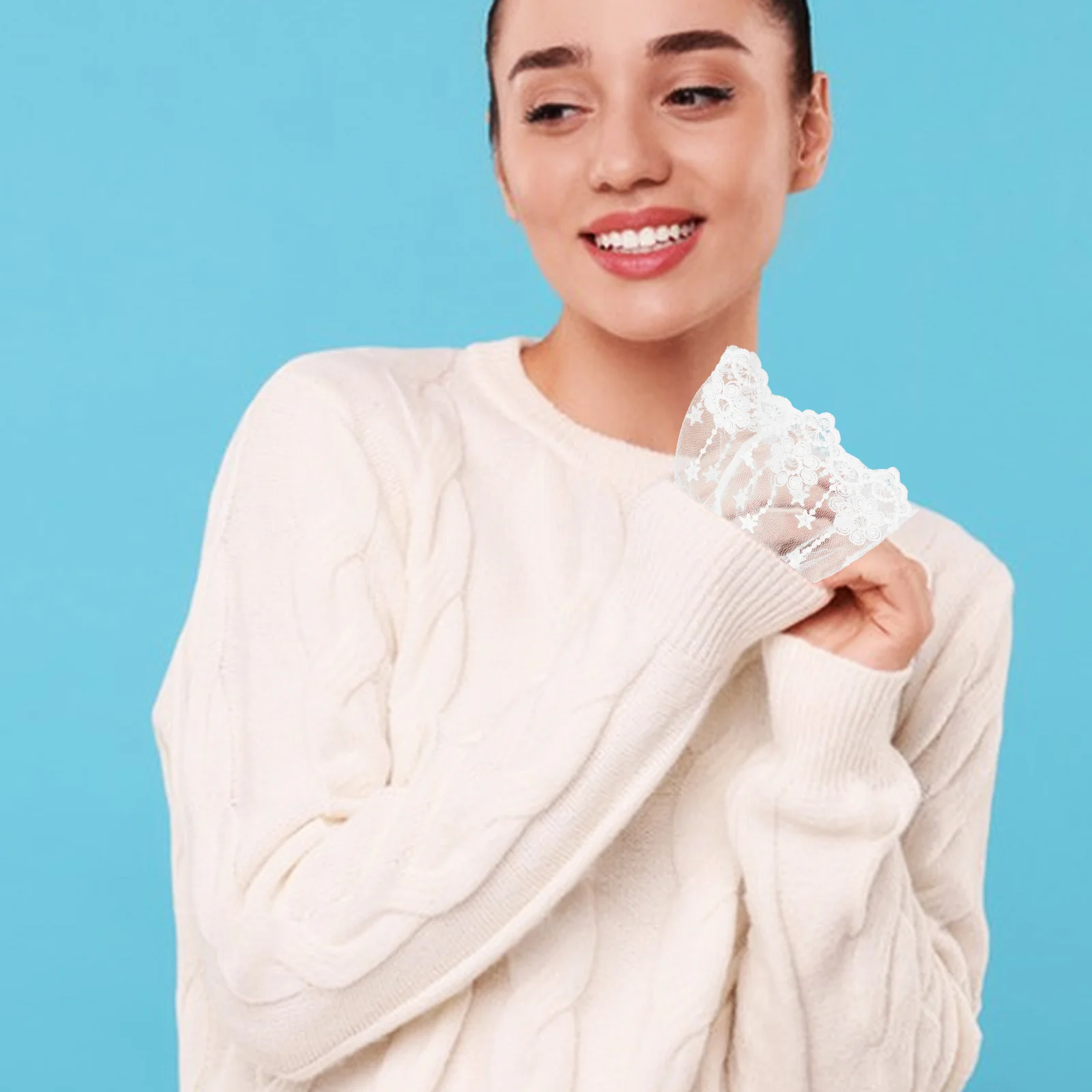 1 زوج ثلاثية الأبعاد الأزهار مزين الدانتيل المعصم الكفة انفصال الأكمام وهمية للنساء الأبيض مجوهرات قفازات لوليتا اليد كم