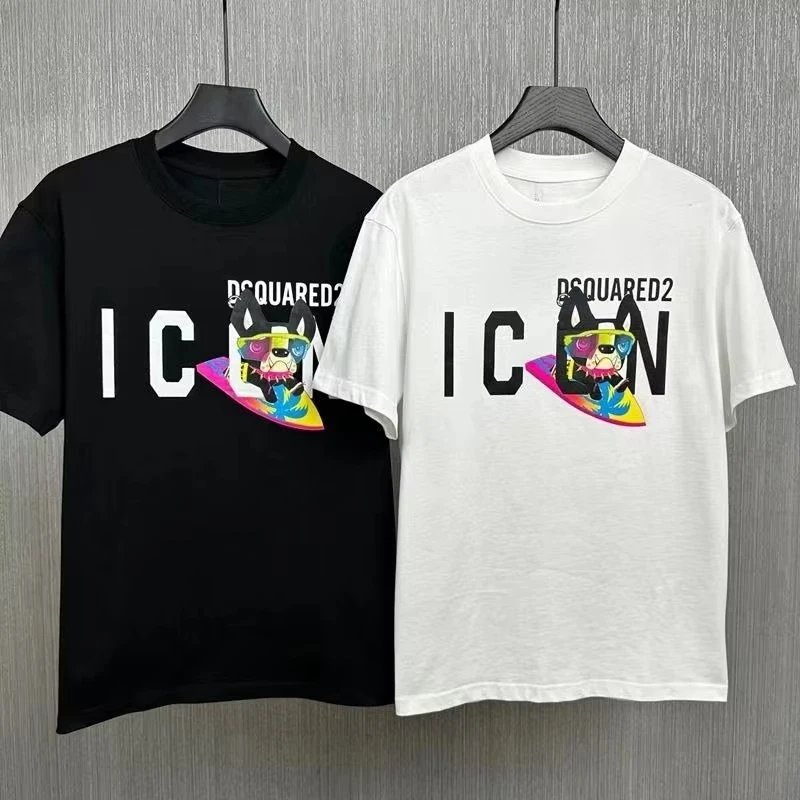

2025 Loose Oversize Short-sleeved T-shirt Men's and Women's Crew Neck Top Quadratic ICON Tide Couple Half-sleeved Dsq2