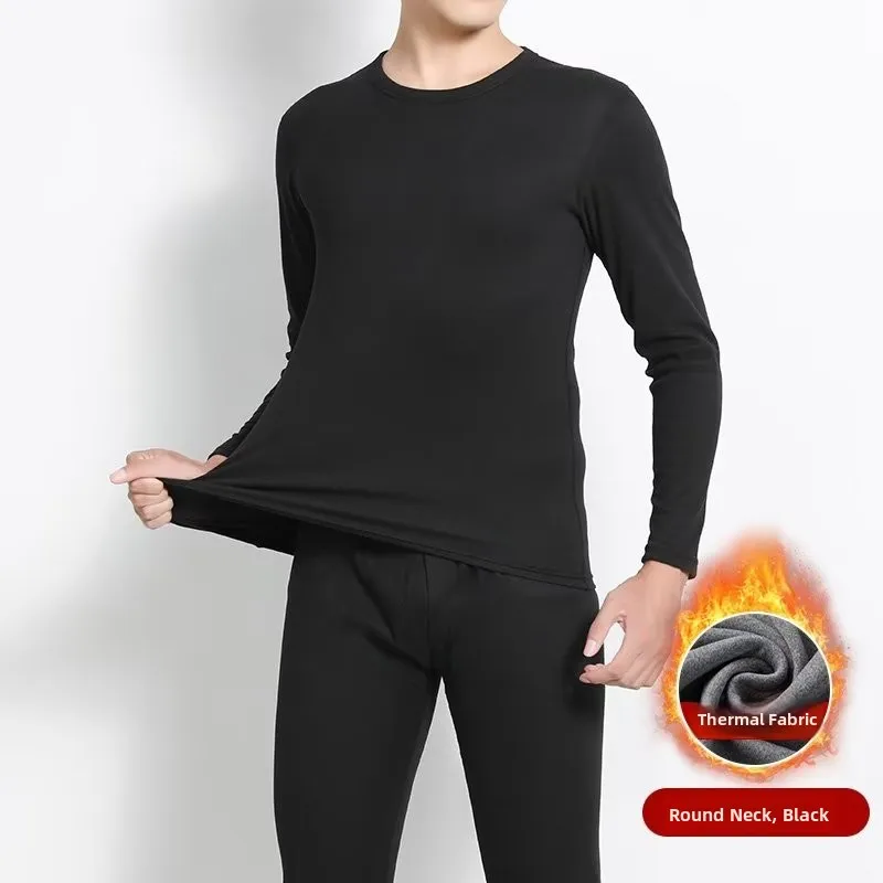 

Thickened Thermal Underwear Set for Men Long Sleeve round Neck Basic Shirt And Long Pants Home Clothes Warmth Polyester Fabric
