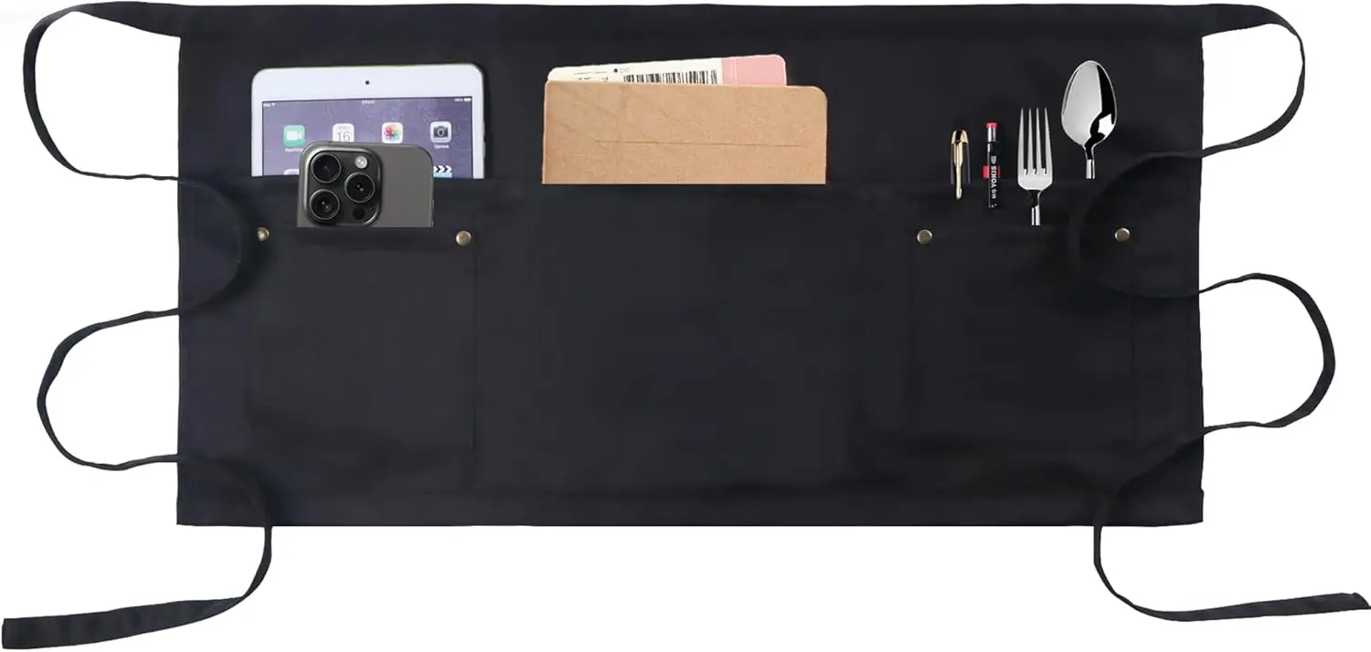 

Apron with 5 Pockets - Rivet buckle Unisex Short/Half Waiter Waist Short Apron