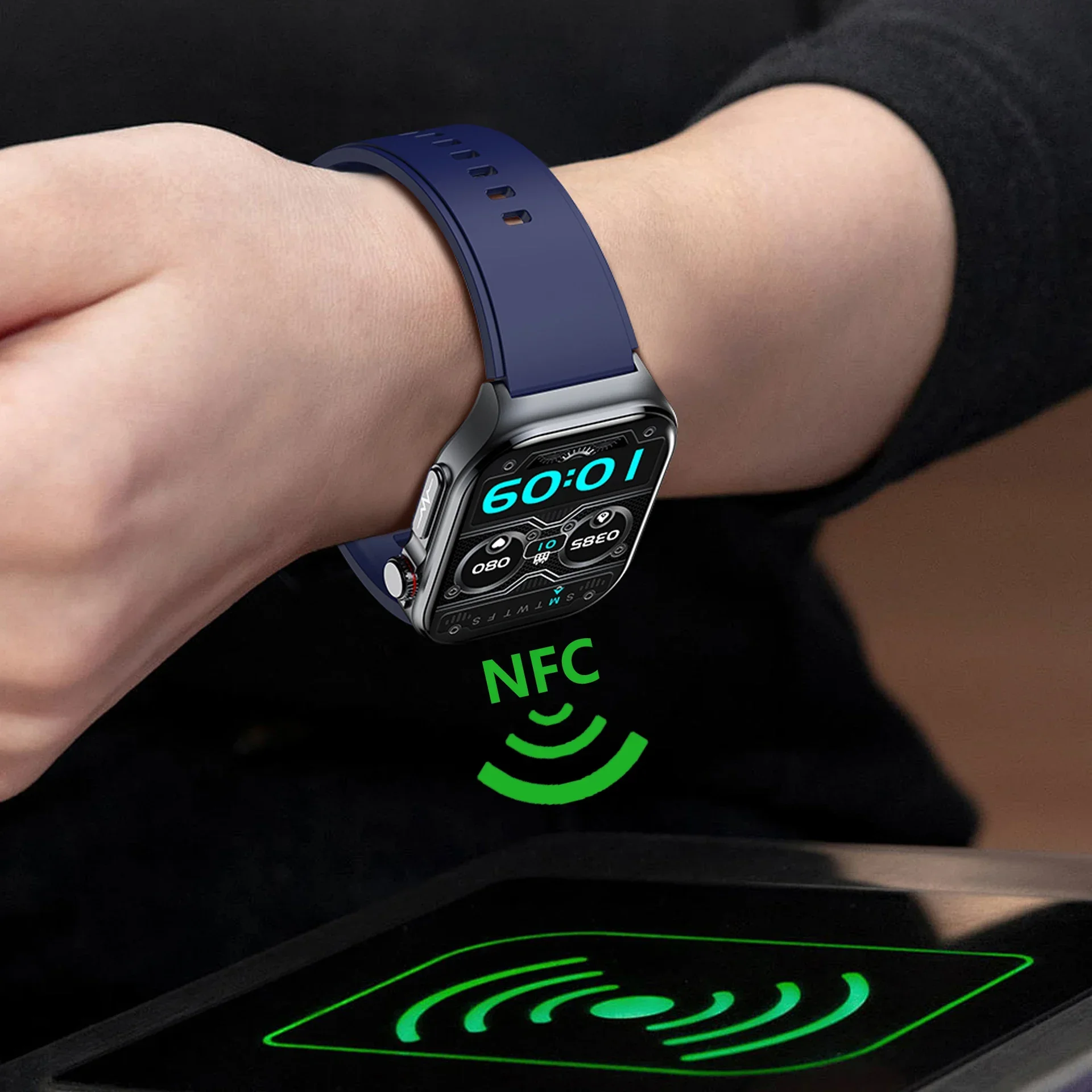 ساعة ذكية أنيقة ET585 NFC للرجال مقاومة للماء reloj ساعة ذكية emontre Connecte
