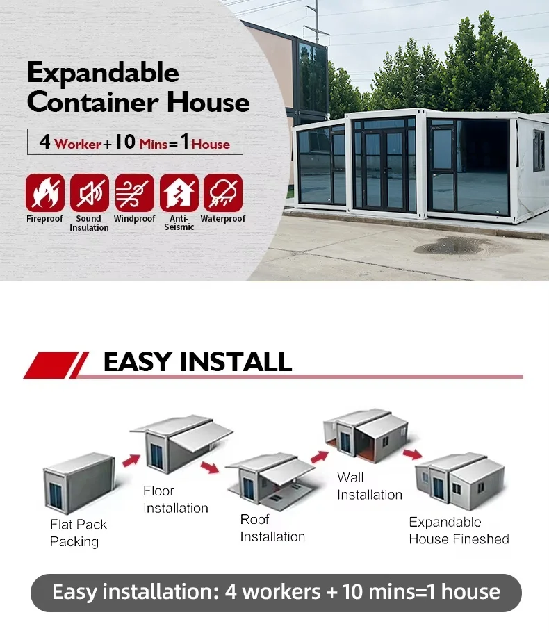 Ready to Live In 20ft 40ft Expandable Container House Folding Prefab Home with Kitchen Bathroom for Travel Camping or Daily Use