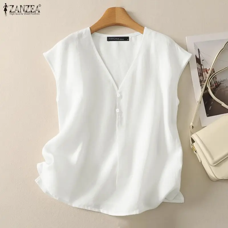 ZANZEA Summer 2026 Woman Cotton Tank Tops Women's Casual Breathable Comfort Sleeveless Tees Minimalist Solid Color Tanks S-3XL