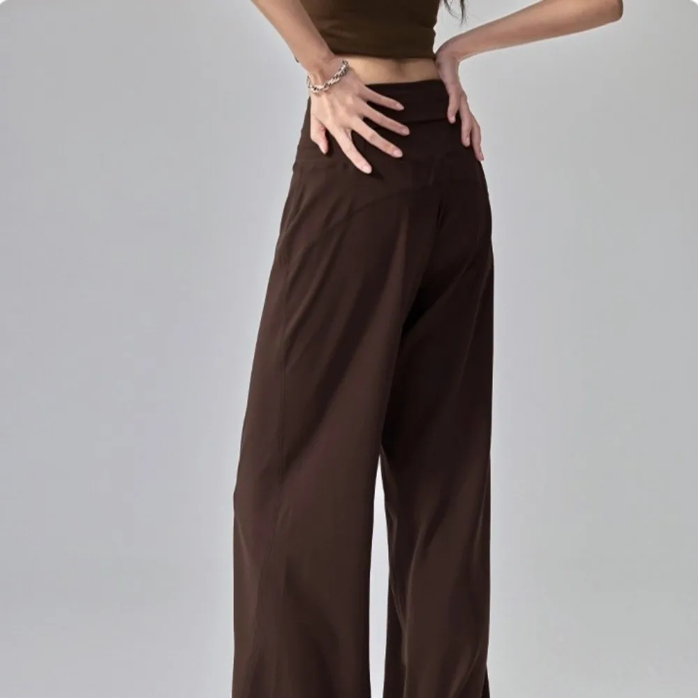 Loose Straight Wide-Leg Pants With Pockets Wide Leg Stretch Trousers Athletic High Waisted High-Waist Leggings Outdoor Exercise