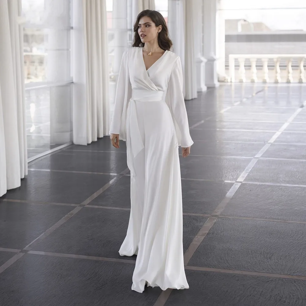 Wedding Dress Summer Bohemian Jumpsuit V Neck Long Sleeves Beach Bridal Gowns Pants Boho Style Robe De Mariage 2025