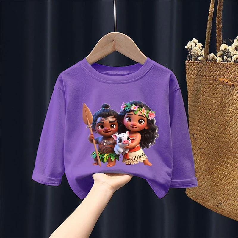 Moana Long Sleeve T-shirt Girls Boys Basic Shirt Soft and Comfortable Autumn Spring Tops Clothes Child Bottoming Pullover Blouse