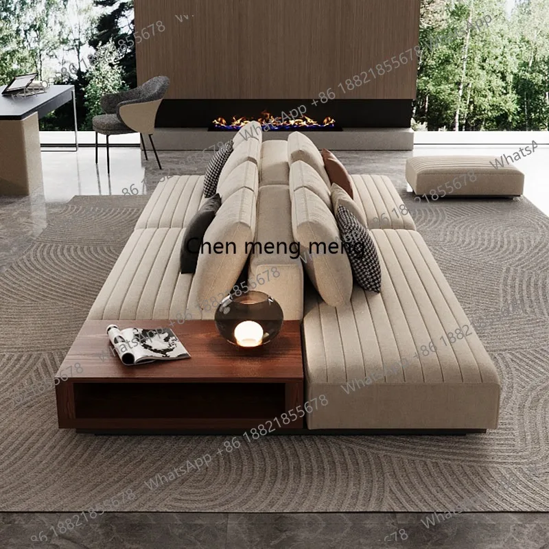 

Retro style double-sided seated fabric sofa large apartment simple medieval living room sofa cotton and linen