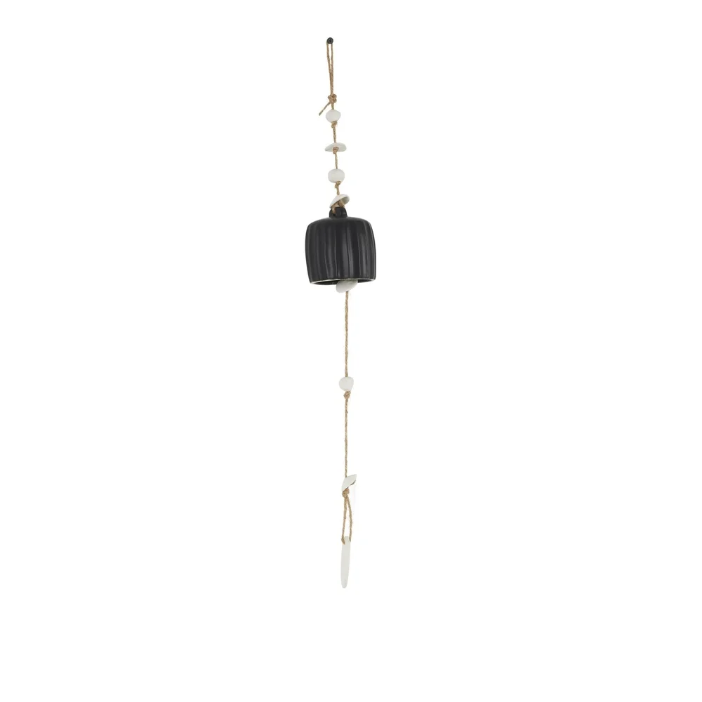 Handmade Ceramic Wind Chime 25 Inch Black with White Disks Indoor Outdoor Decor Gift Bohemian Style Unique Long Decorative Sound - Image 6