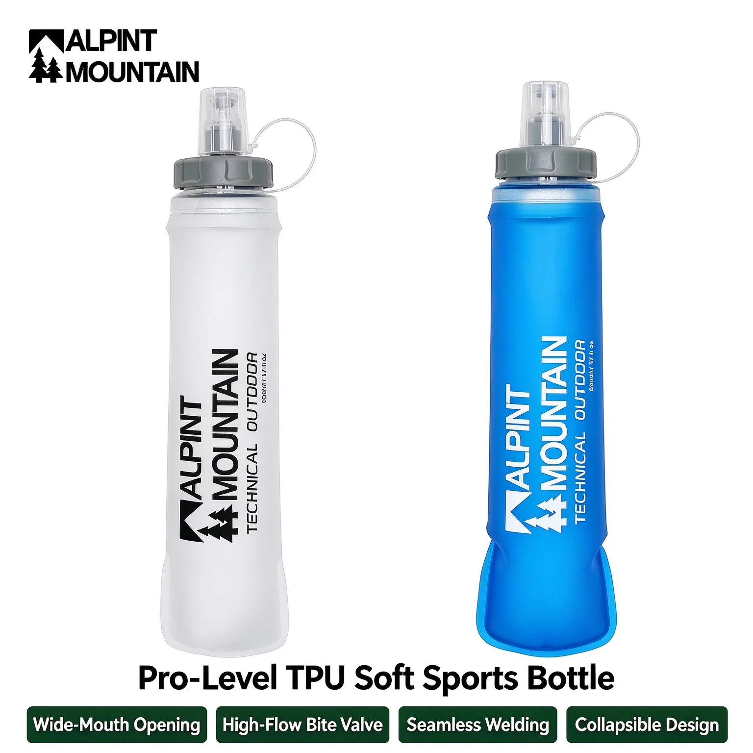 500ml Soft Flask TPU Running Water Bottle Collapsible Foldable Leakproof Hydration Pack Running Vest Compatible BPA Free Lightw