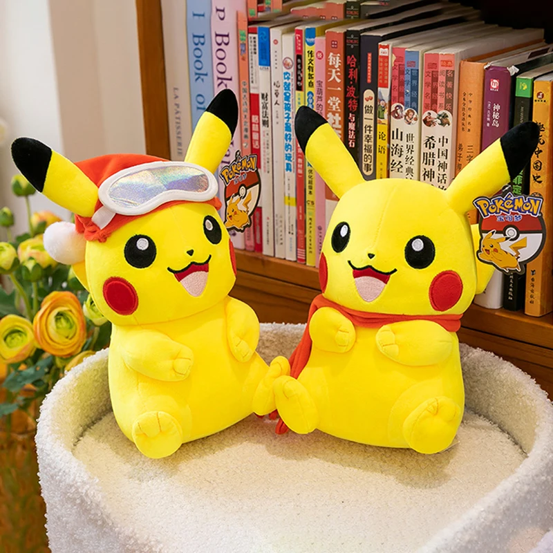 Pluszaki Pokemon Pikachu Anime Pokémon Lalki Pluszowe 25cm Kawaii Wypchana Poduszka Pikachu na Śniegu Prezenty Świąteczne dla Dzieci