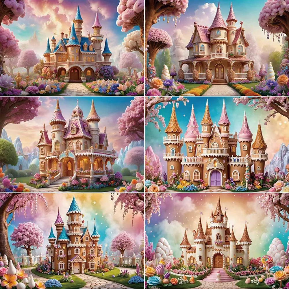 

MOON.QG Frozen Castle Birthday Background Photography Tropical Sea Flowers Spring Photozone Backdrop Children Studio Photocall