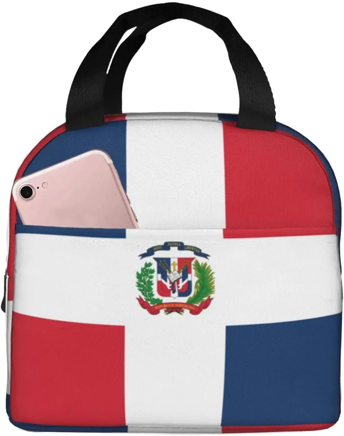 Dominican Republic Flag Lunch Bags for Women Men Portable Reusable Insulated Lunch Bag with Front Pocket Cooler Bag for Work