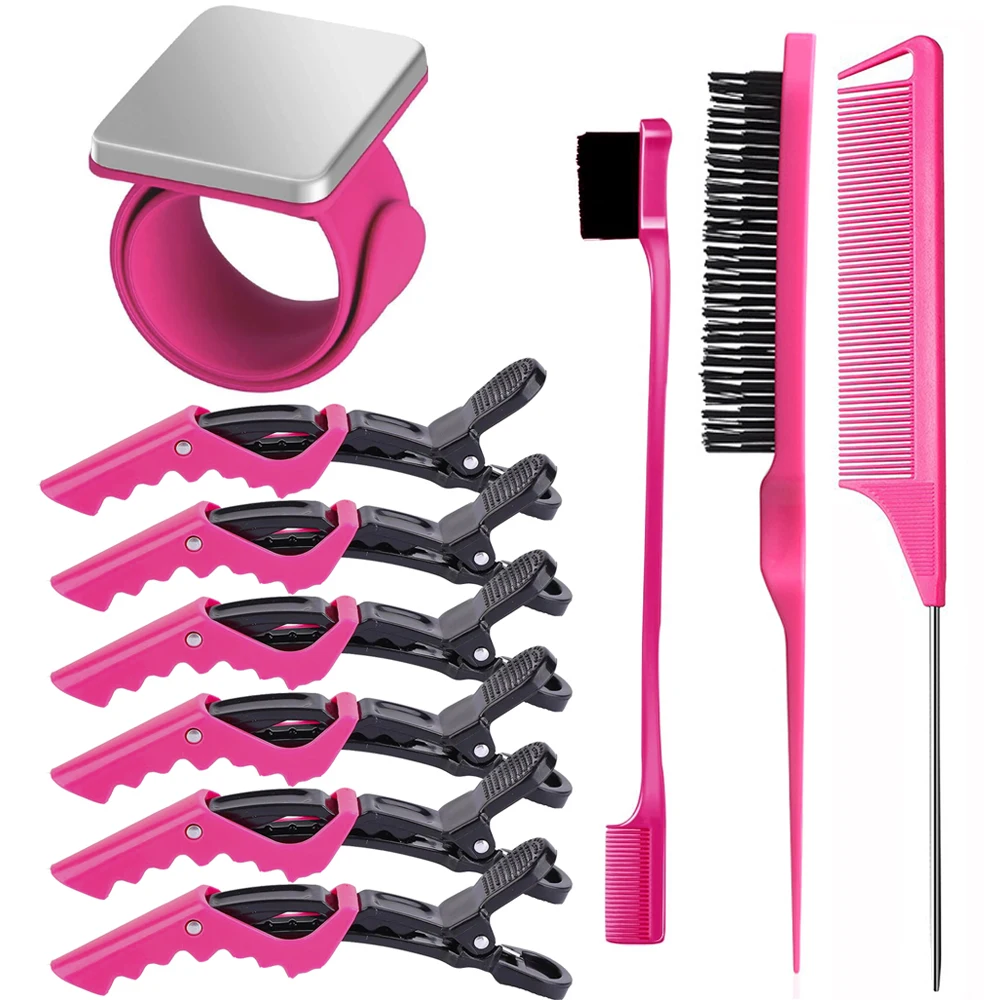 

Hair Styling Tools Magnetic Gel & Silicone Wristband for Braiders, Black Wrist Strap, With 3 Rat Tail Combs and 6p clips