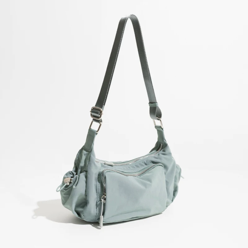 Borse a tracolla Casual in Nylon per donna borsa a tracolla con tasche Multiple di design semplice borsa ascellare Hobos borse per telefono piccole 2-24