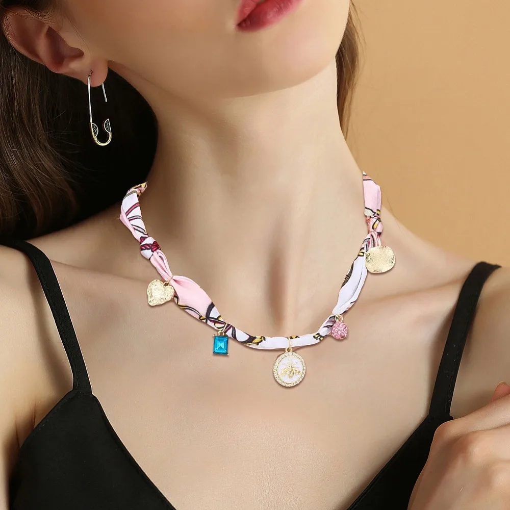 Bees Alloy Enamel Resin Glass Plastic Pearl Rhinestone Tassel Scarf Choker Necklaces Golden Pink 28.35 inch(72cm) view 6