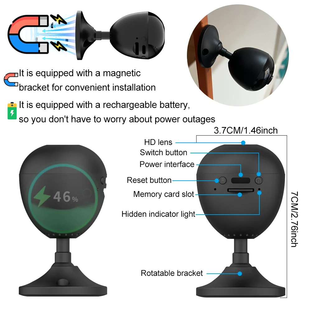 Wireless Mini WiFi Security Camera with Night Vision Motion Detection Home Security Camera Audio Video Recorder Smart Home