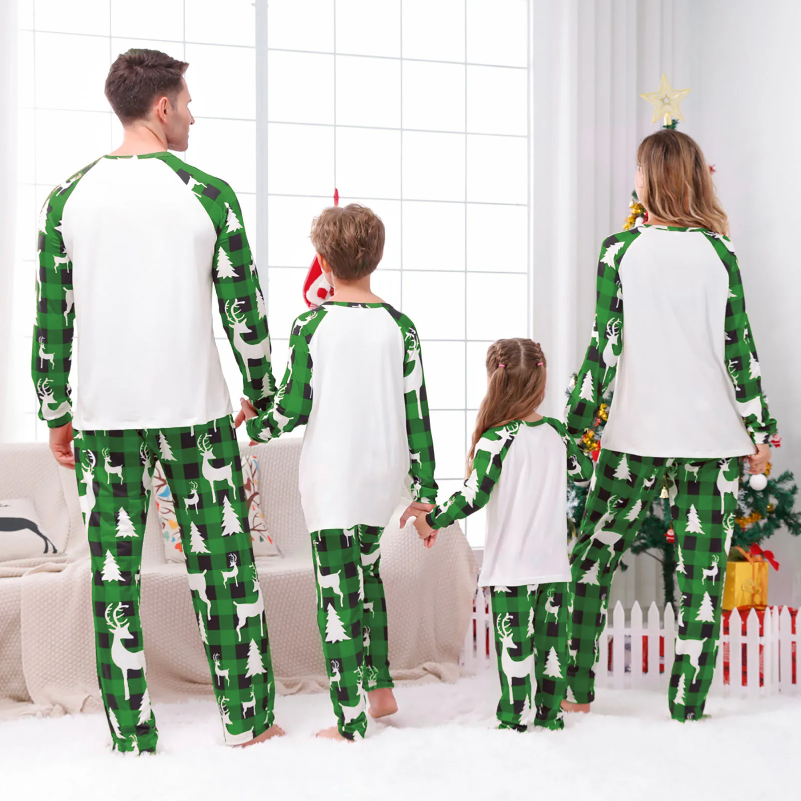 Xmas Family Look Christmas Family Pajamas Santa Tree Patchwork Mother Daughter Matching Clothes Casual Sleepwear Merry Christmas