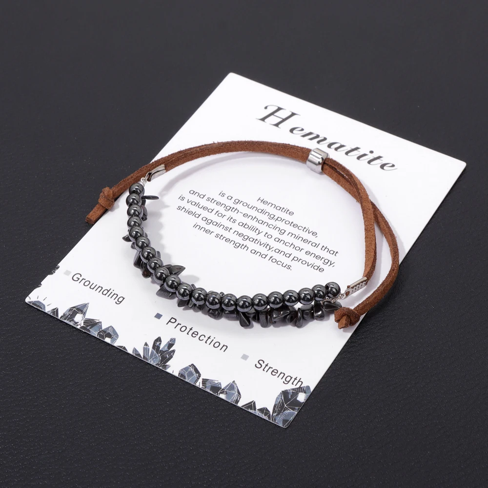 Irregular Green Aventurine Chip Beads Bracelet 4mm Natural Stone Crystal Adjustable Leather Rope Bracelets For Women Men Jewelry